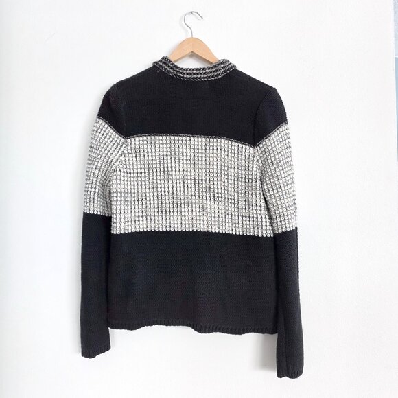 Chico's Black and White Geometric Knit Cardigan Fringe Sweater Jacket - Picture 9 of 12